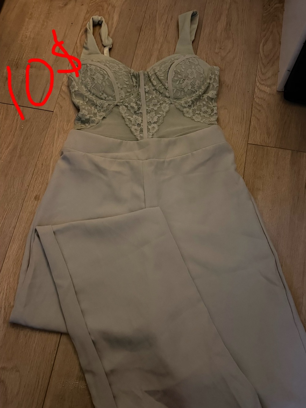 Lace Bodice Wide-Leg Jumpsuit in Light Sage